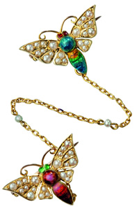 5 carat gold enamelled butterfly brooches