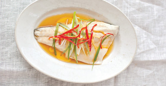 Bream with ginger, soy and spring onions