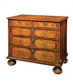 William & Mary 'Arabesque' seaweed marquetry walnut chest of drawers, c1680-90, £15,500 from Walton House Antiques